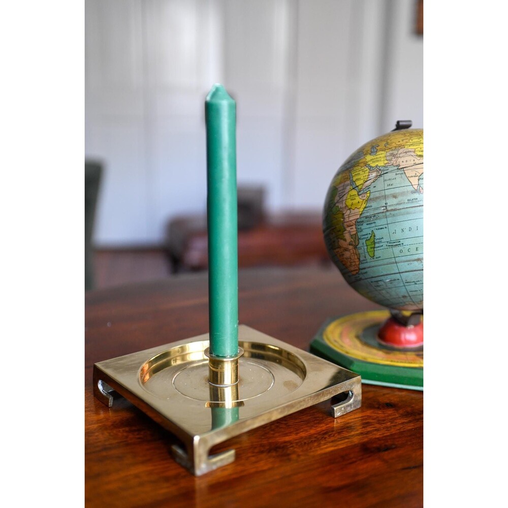 Vintage Brass Candle Holder Square Asian Style Taper Pillar 6 Inch Chinoiserie